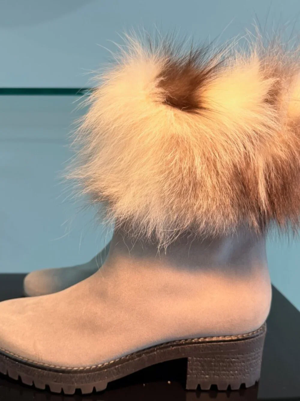DIAVOLEZZA Grey Suede Florence Fox Fur Boots Shoes Size 9